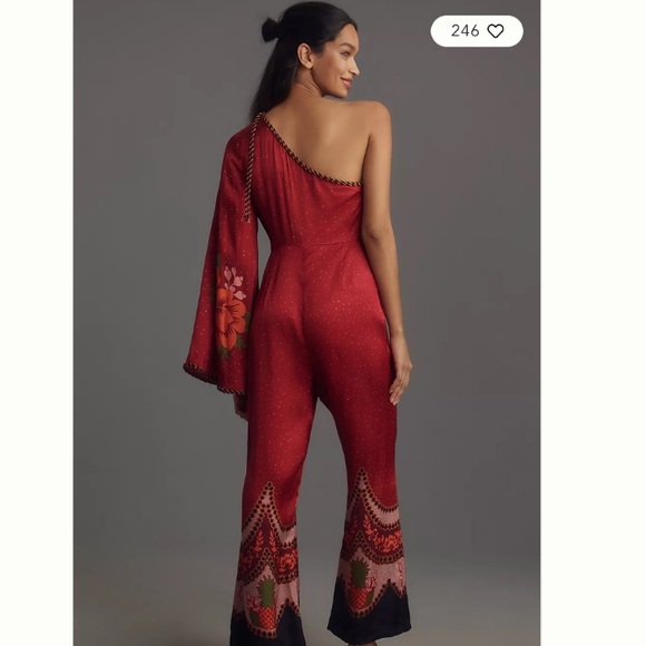 FARM RIO X ANTHROPOLOGIE ONE-SHOULDER PRINTED SATIN JUMPSUIT - Picture 3 of 14